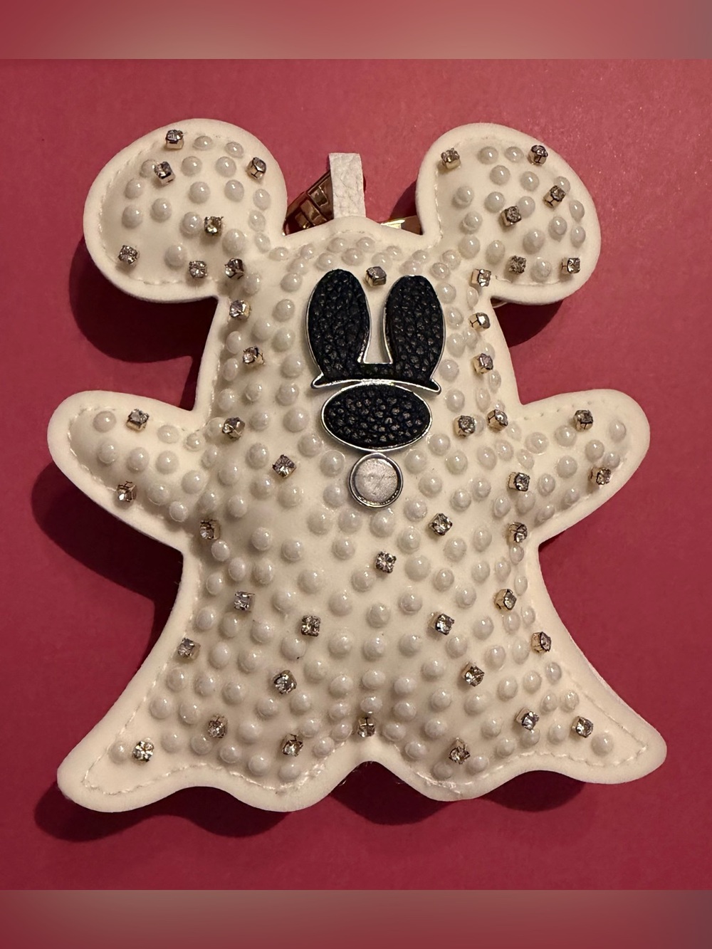 White Crystal-Embellished Character Keychain Charm Disney Mickey ghost